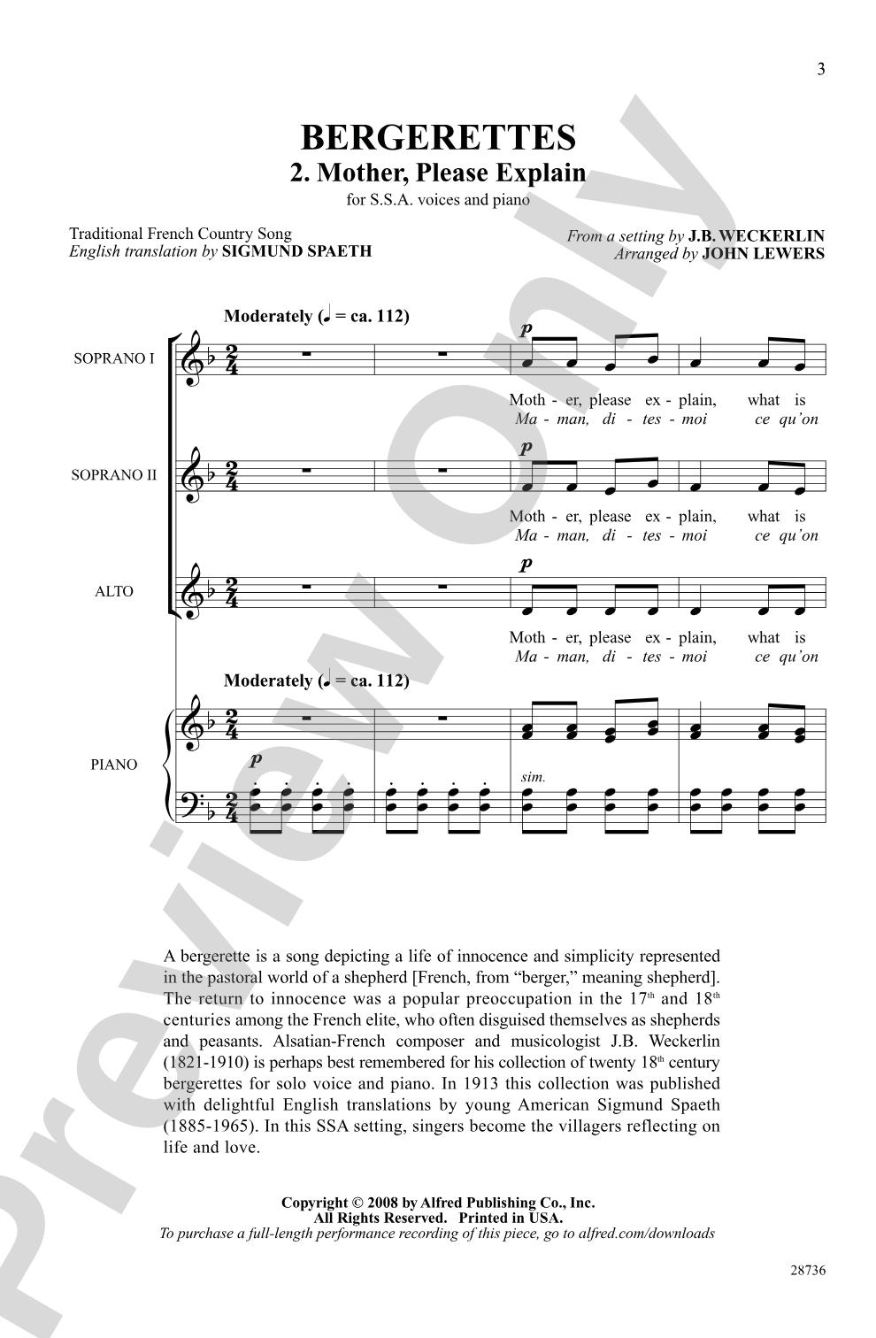 Bergerettes 2: Mother, Please Explain: SSA Choral Octavo