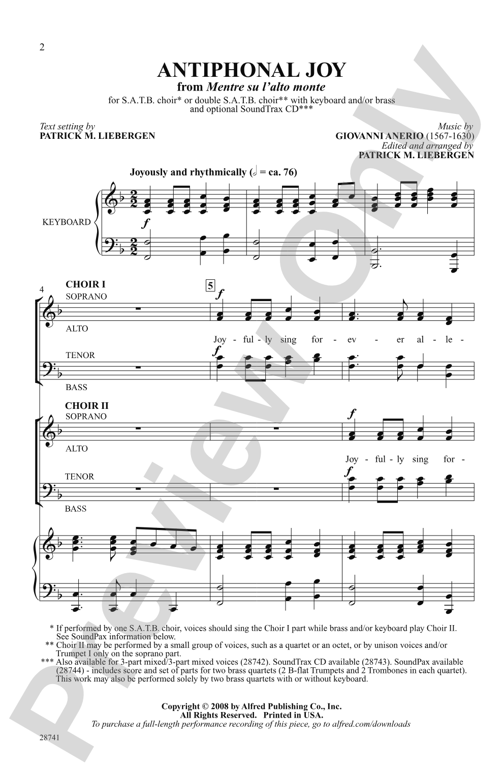Antiphonal Joy (from <i>Mentre su l'alto monte</i>): SATB Choral Octavo