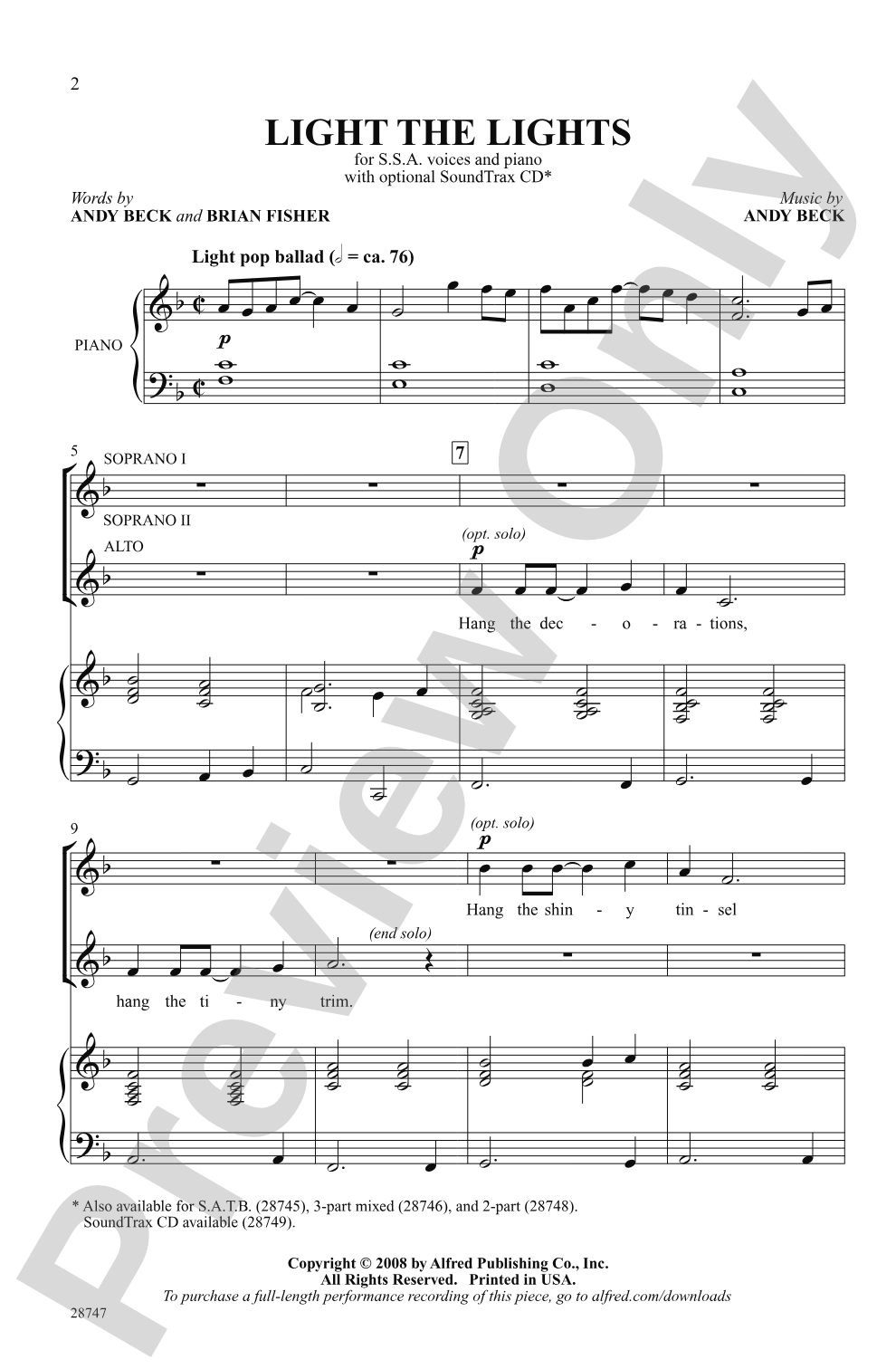 Light the Lights: SSA Choral Octavo
