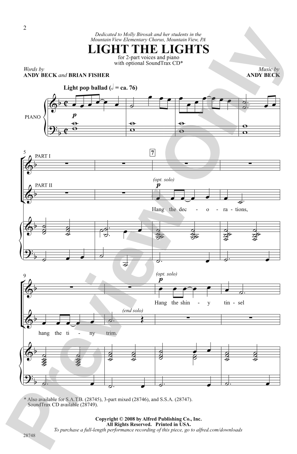 Light the Lights: 2-Part Choral Octavo