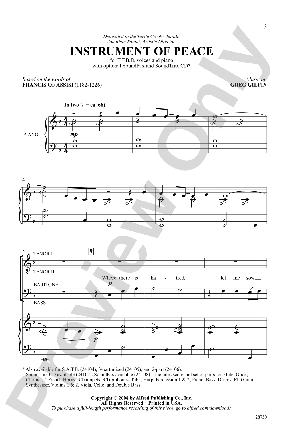 Instrument of Peace: TTBB Choral Octavo