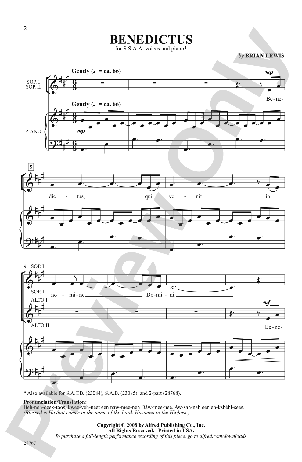 Benedictus: SSAA Choral Octavo