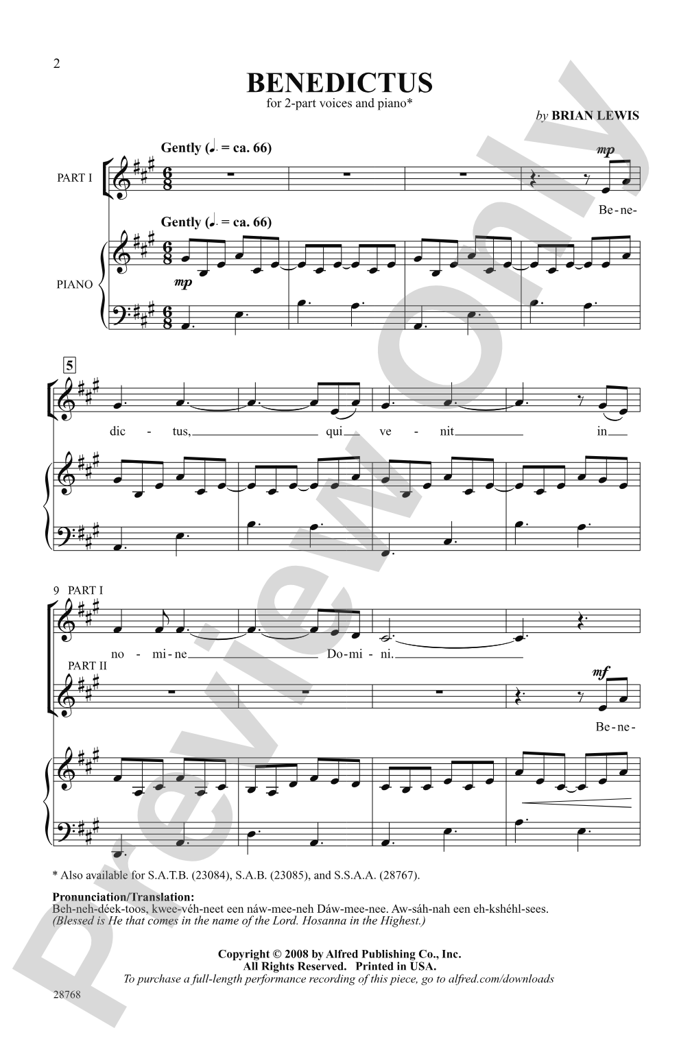 Benedictus: 2-Part Choral Octavo