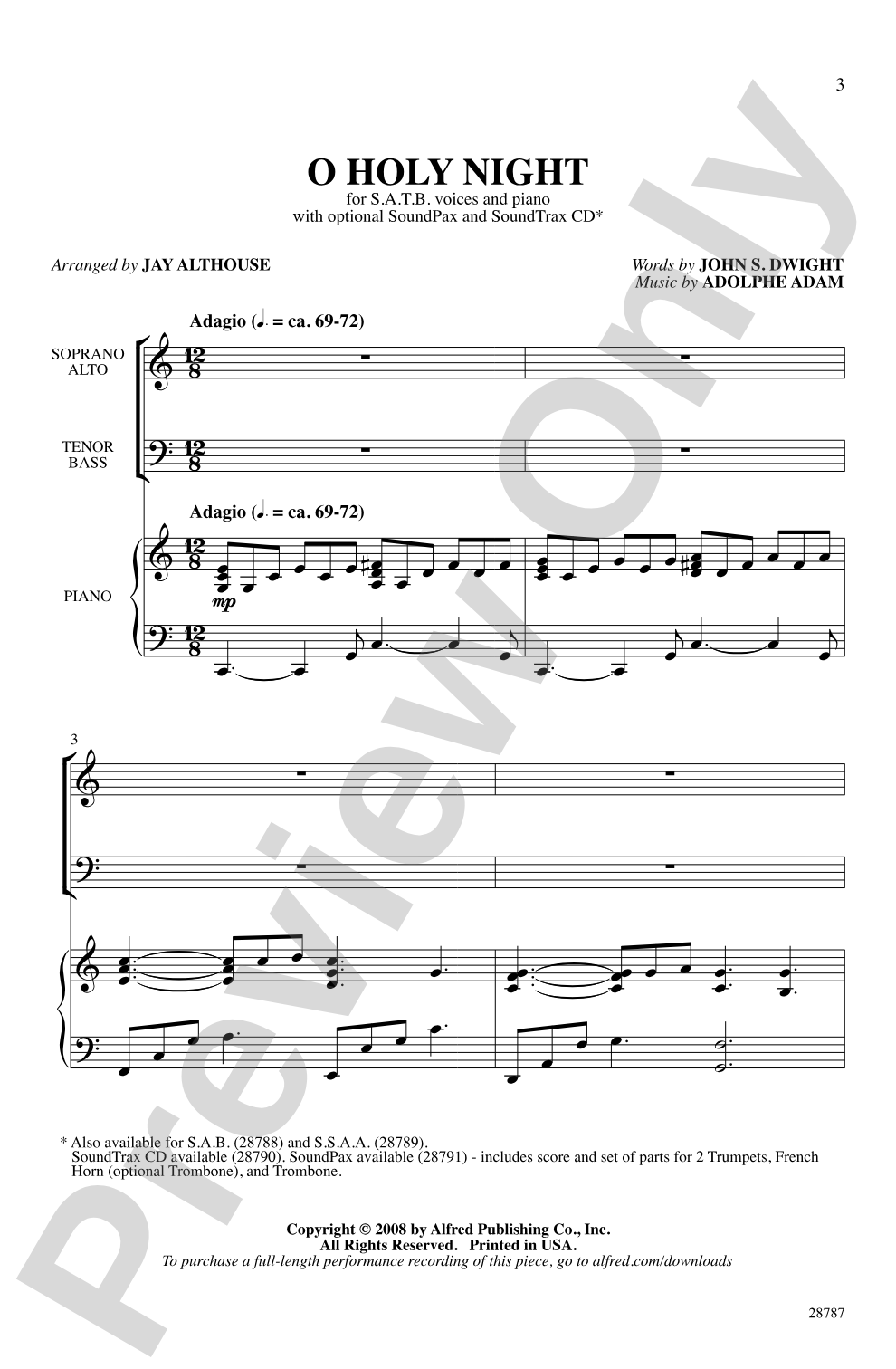O Holy Night: SATB Choral Octavo