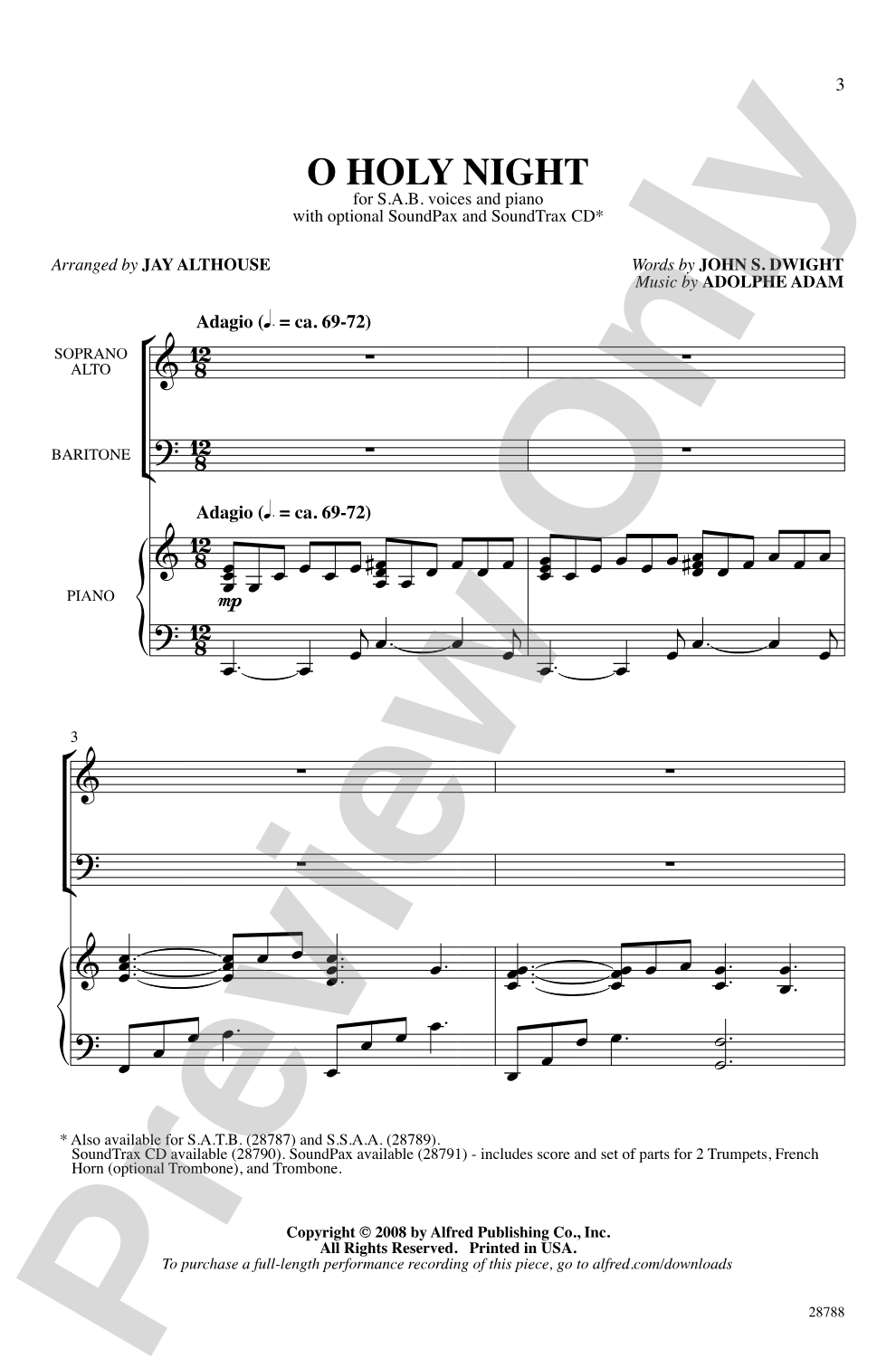 O Holy Night: SAB Choral Octavo