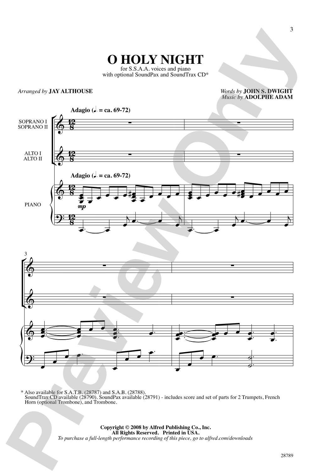 O Holy Night: SSAA Choral Octavo