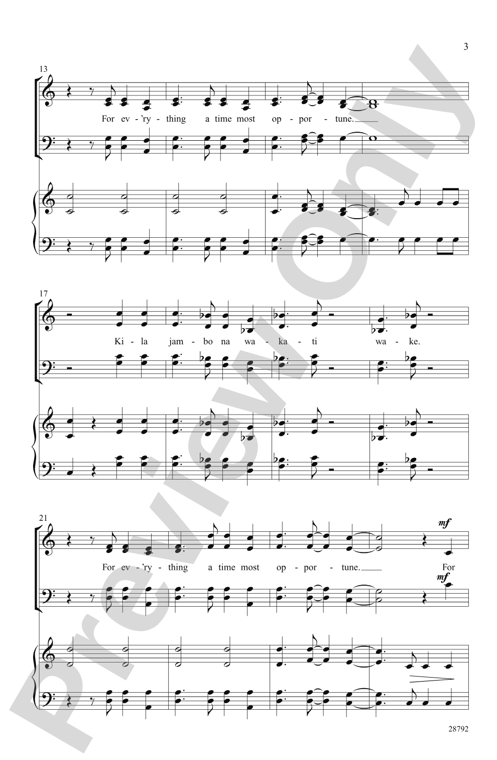 Kila Jambo na Wakati Wake (For Everything a Time Most Opportune - Swahili): SATB Choral Octavo