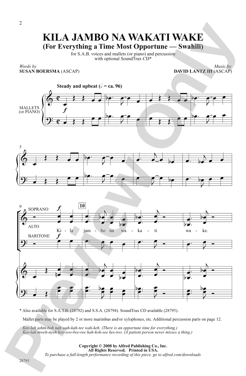 Kila Jambo na Wakati Wake (For Everything a Time Most Opportune - Swahili): SAB Choral Octavo