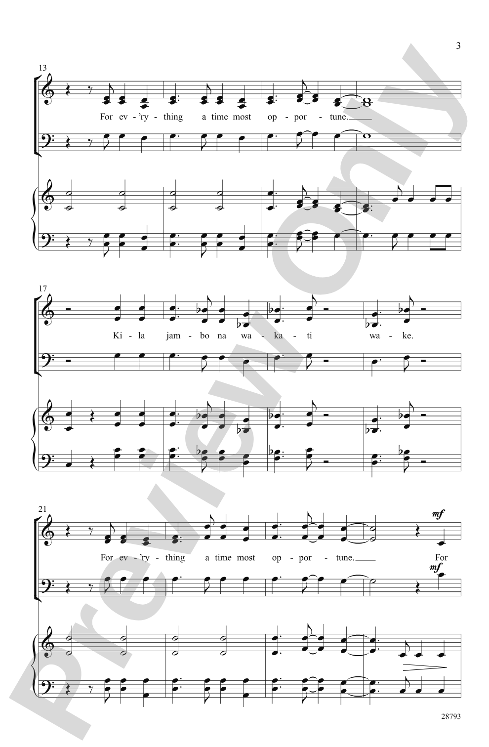 Kila Jambo na Wakati Wake (For Everything a Time Most Opportune - Swahili): SAB Choral Octavo