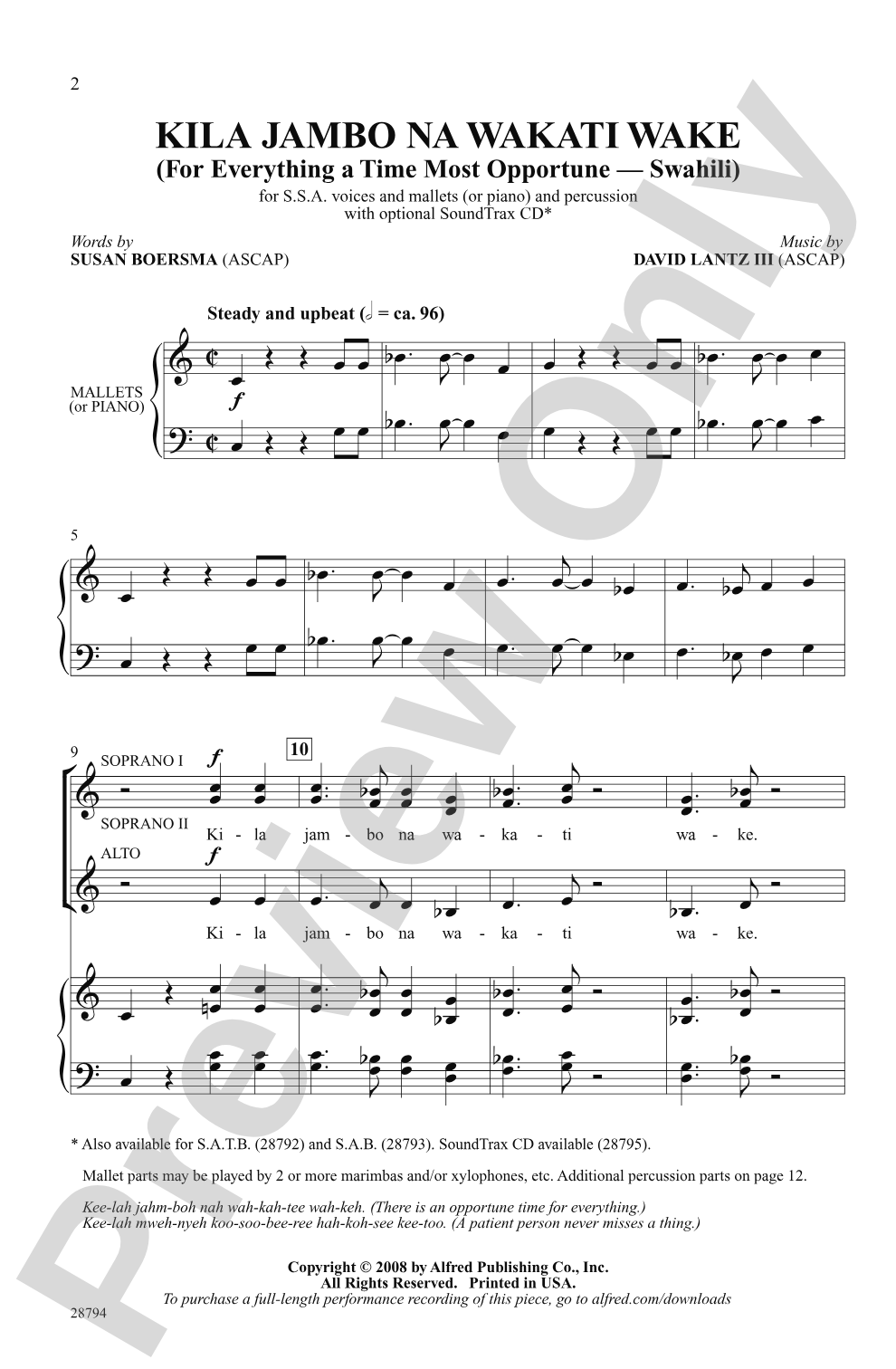 Kila Jambo na Wakati Wake (For Everything a Time Most Opportune - Swahili): SSA Choral Octavo
