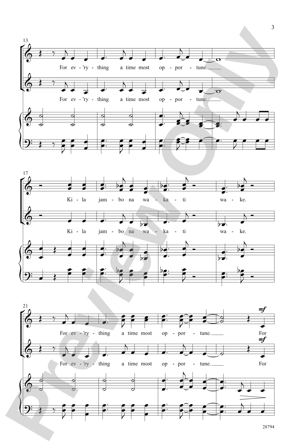 Kila Jambo na Wakati Wake (For Everything a Time Most Opportune - Swahili): SSA Choral Octavo