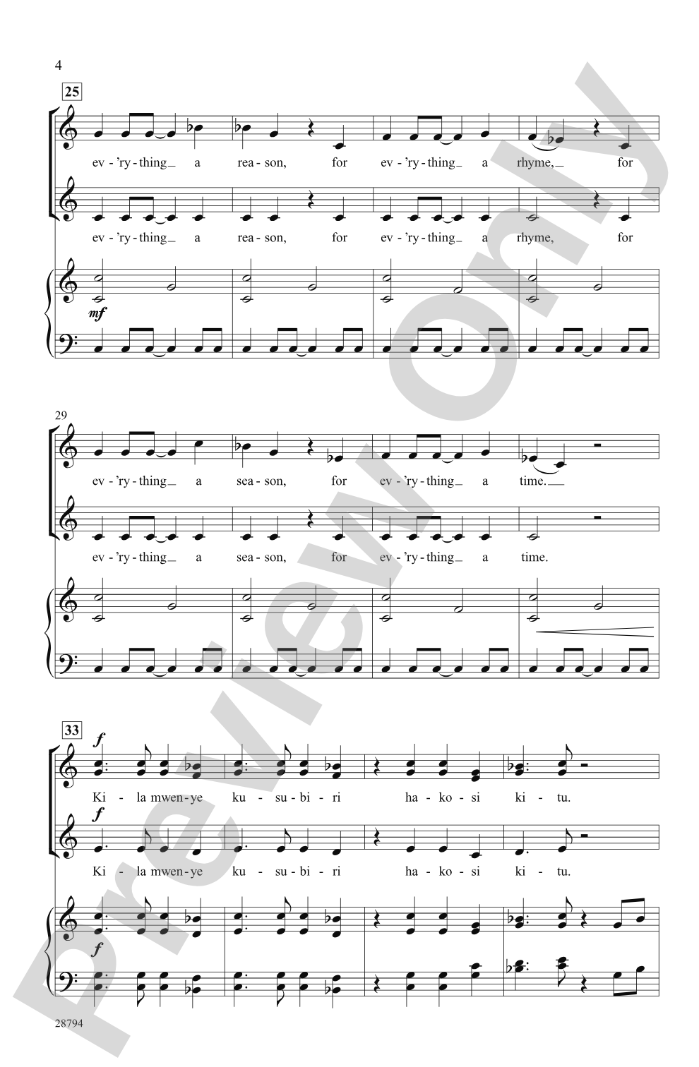 Kila Jambo na Wakati Wake (For Everything a Time Most Opportune - Swahili): SSA Choral Octavo