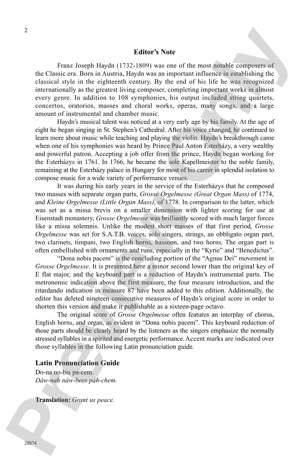 Dona Nobis Pacem (from <i>Grosse Orgelmesse</i>): SATB Choral Octavo