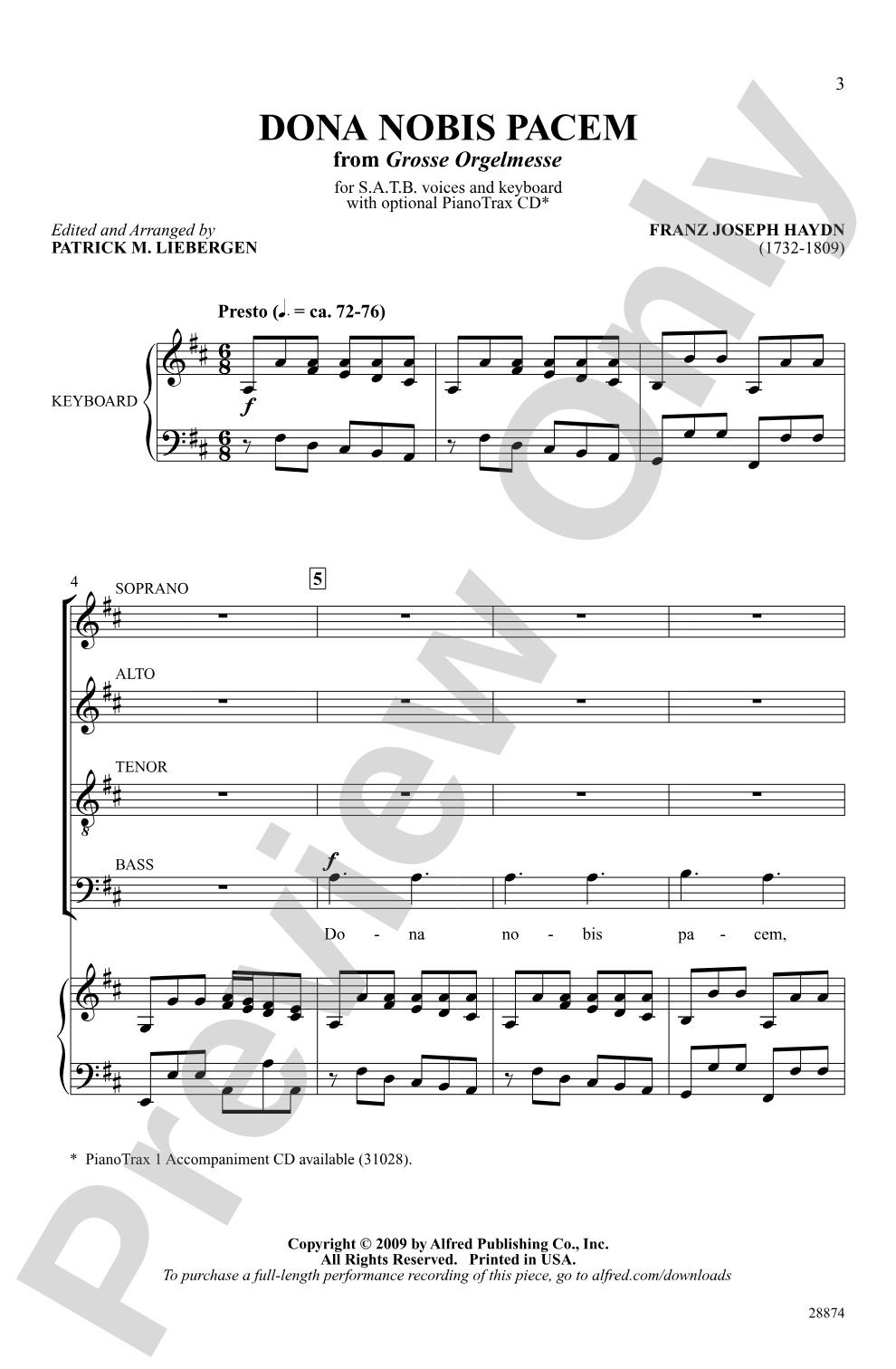 Dona Nobis Pacem (from <i>Grosse Orgelmesse</i>): SATB Choral Octavo