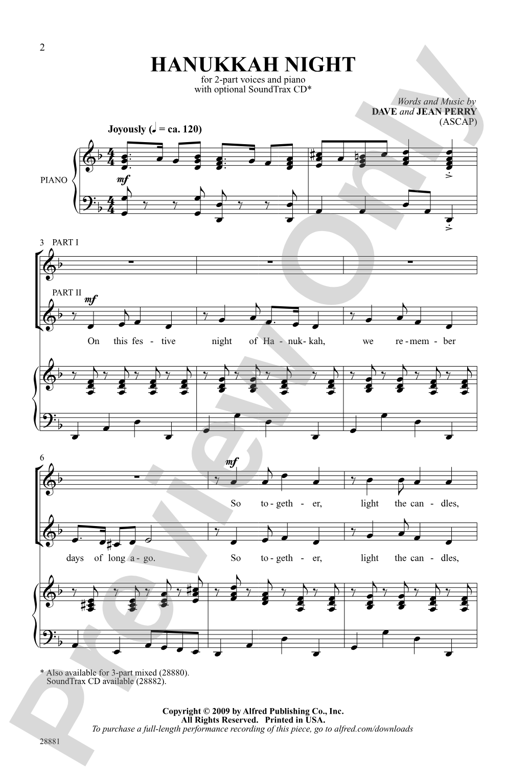 Hanukkah Night: 2-Part Choral Octavo