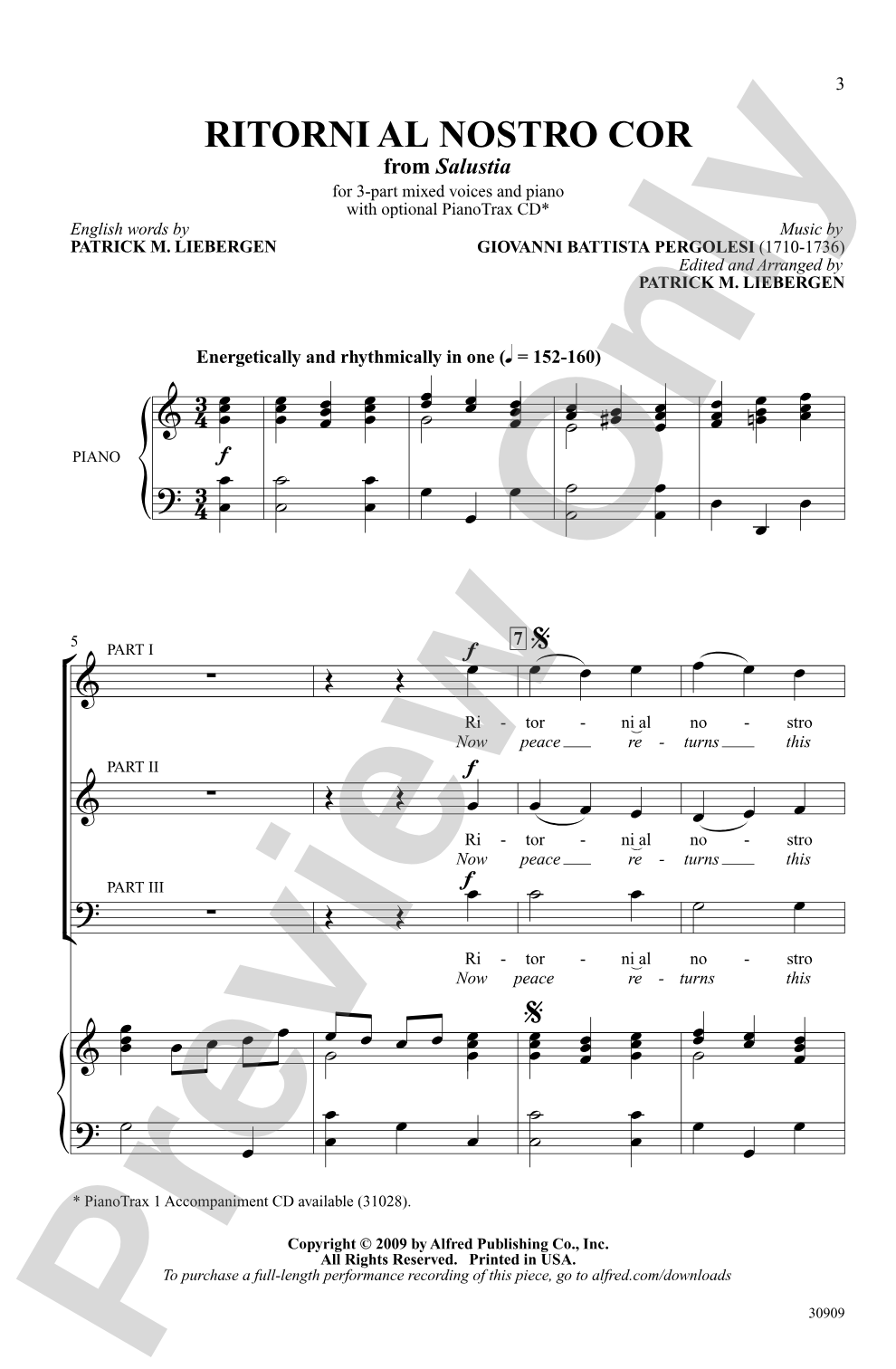 Ritorni al Nostro Cor (from <i>Salustia</i>): 3-Part Mixed Choral Octavo