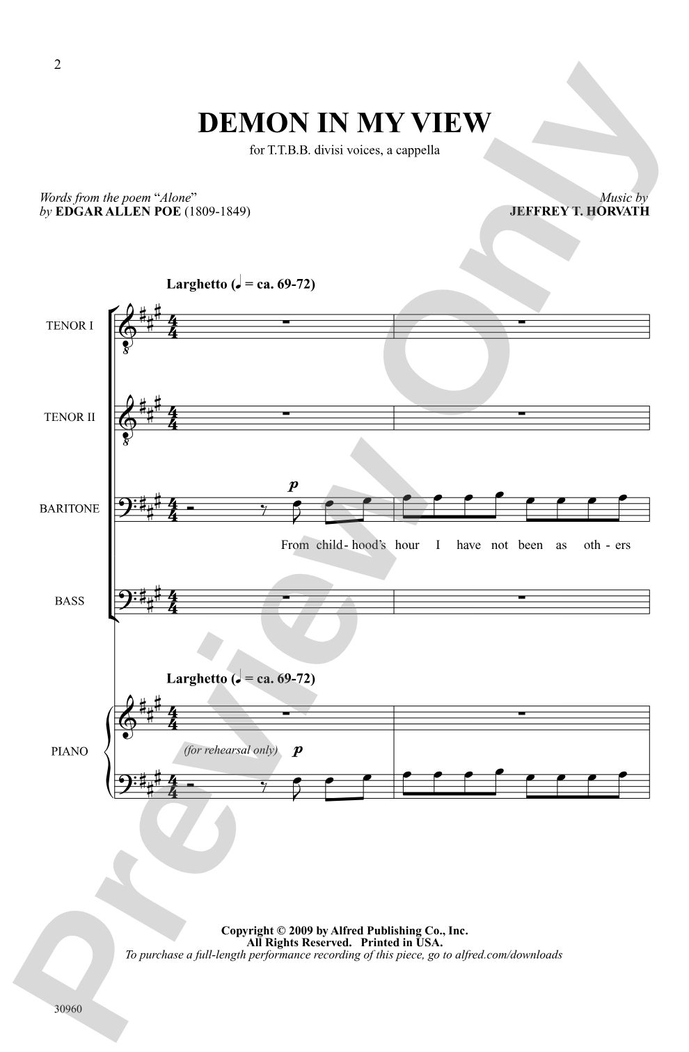 Demon in My View: TTBB, <i>a cappella</i> Choral Octavo