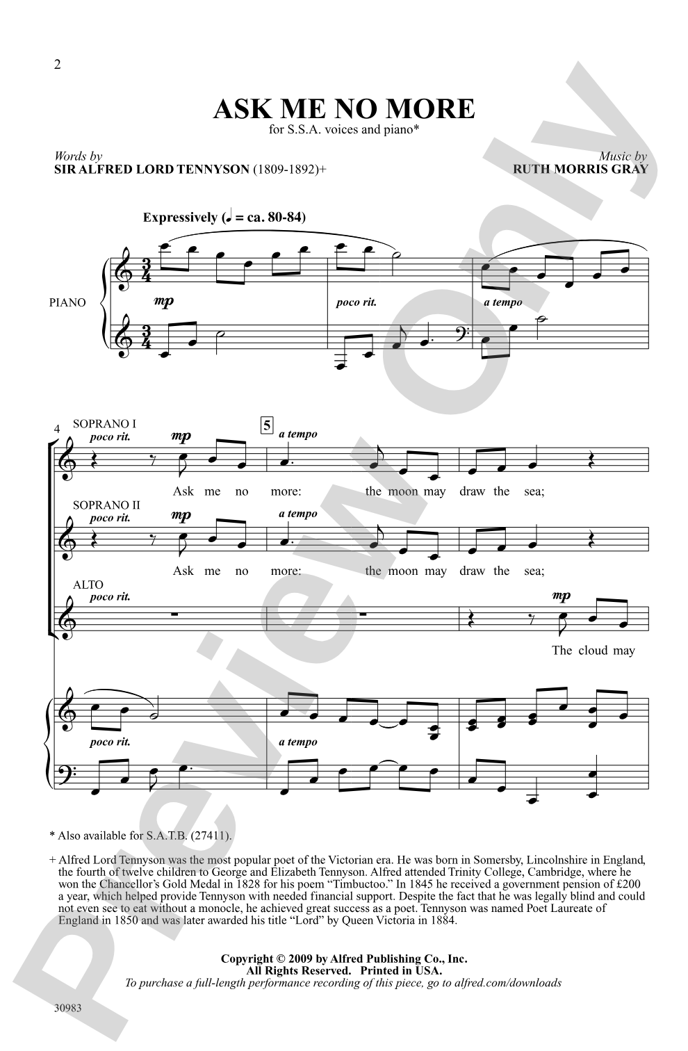 Ask Me No More: SSA Choral Octavo