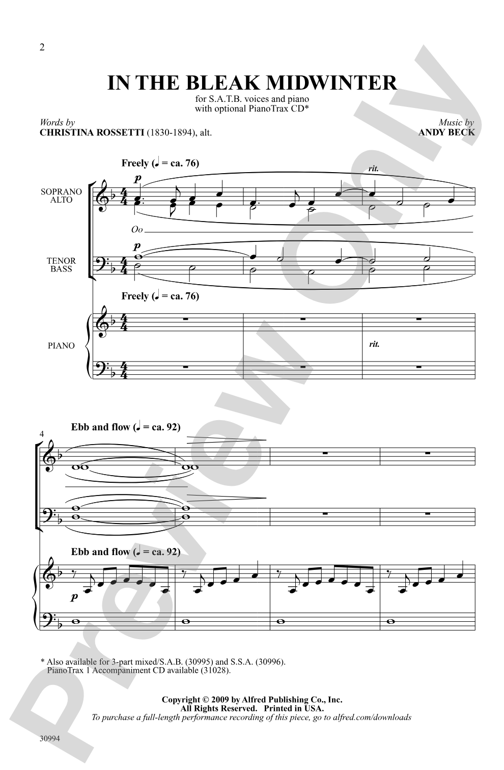 In the Bleak Midwinter: SATB Choral Octavo