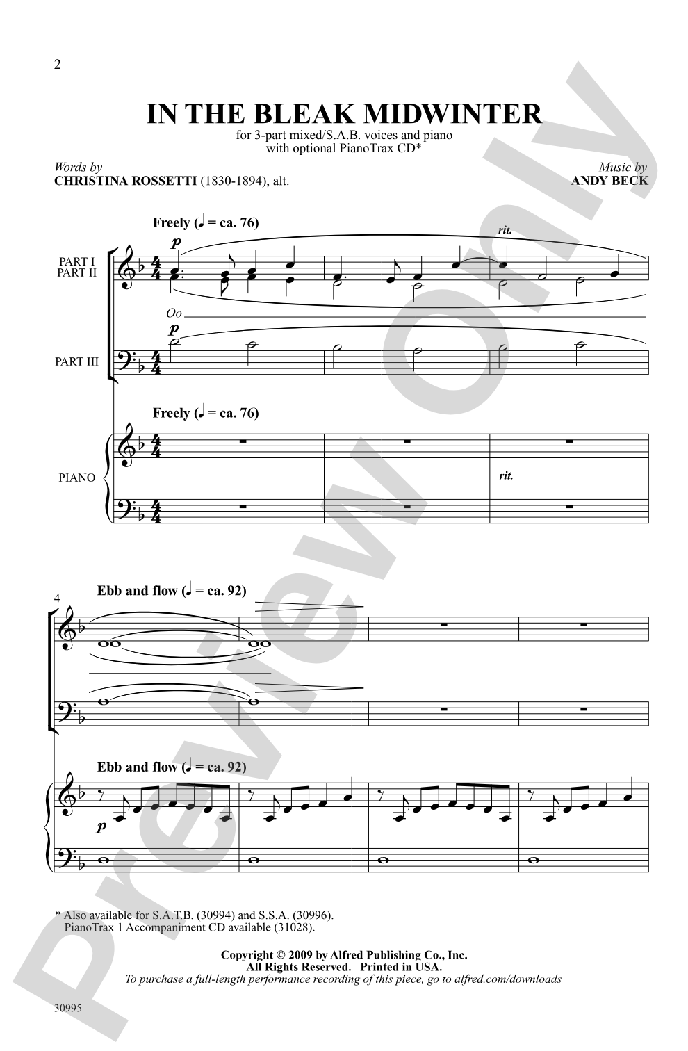 In the Bleak Midwinter: 3-Part / SAB Choral Octavo