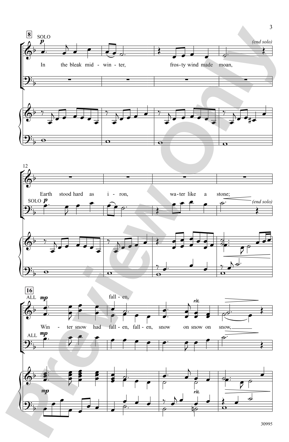 In the Bleak Midwinter: 3-Part / SAB Choral Octavo