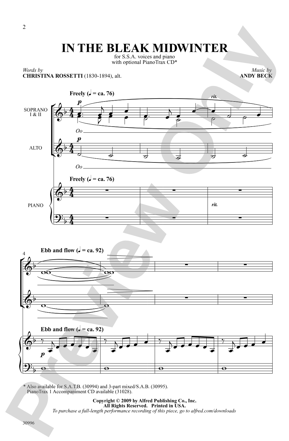 In the Bleak Midwinter: SSA Choral Octavo