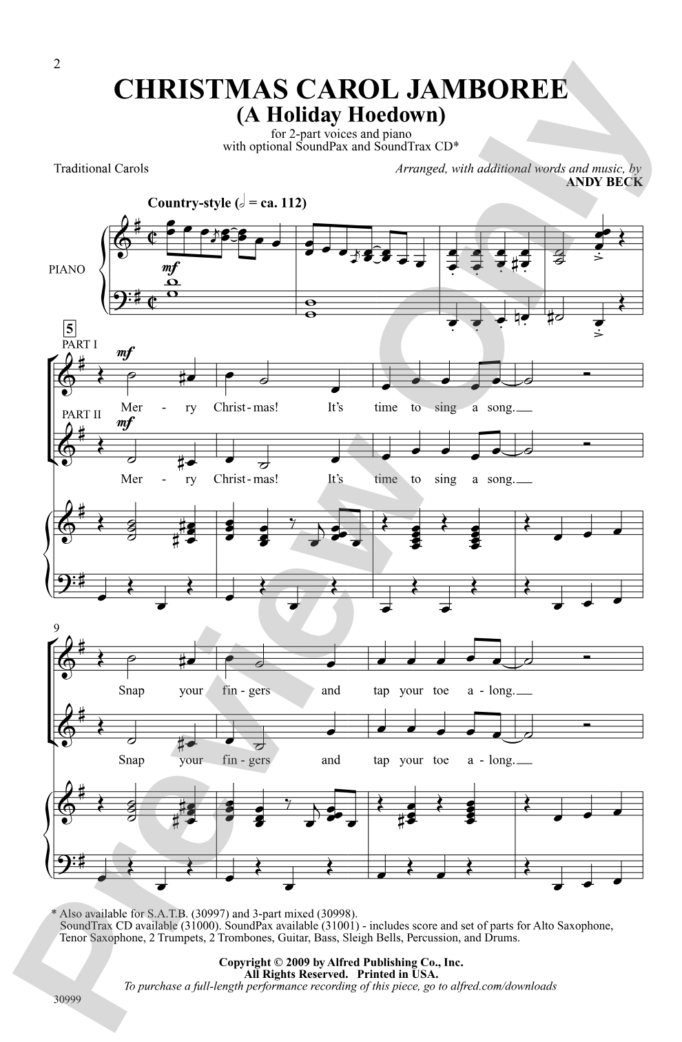 Christmas Carol Jamboree (A Holiday Hoedown): 2-Part Choral Octavo