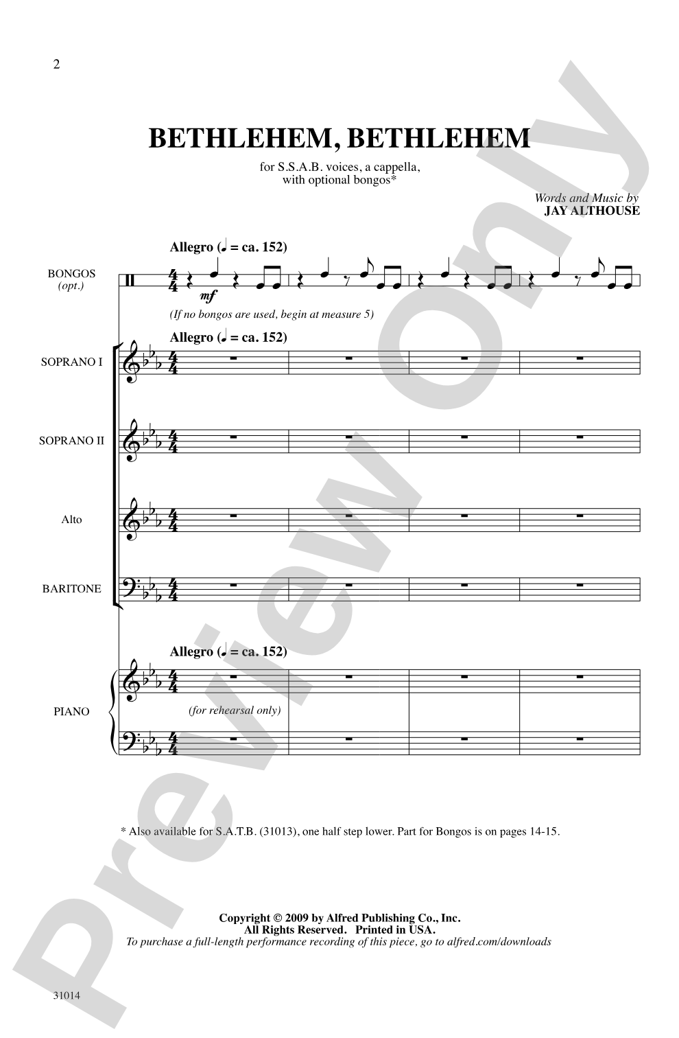 Bethlehem, Bethlehem: SSAB <i>a cappella</i> Choral Octavo