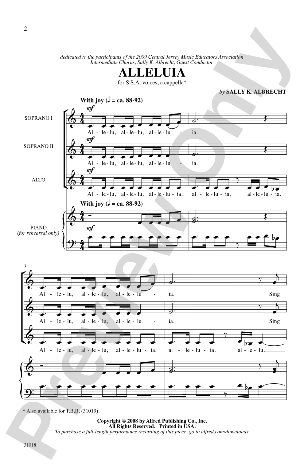 Alleluia: SSA, <i>a cappella</i> Choral Octavo