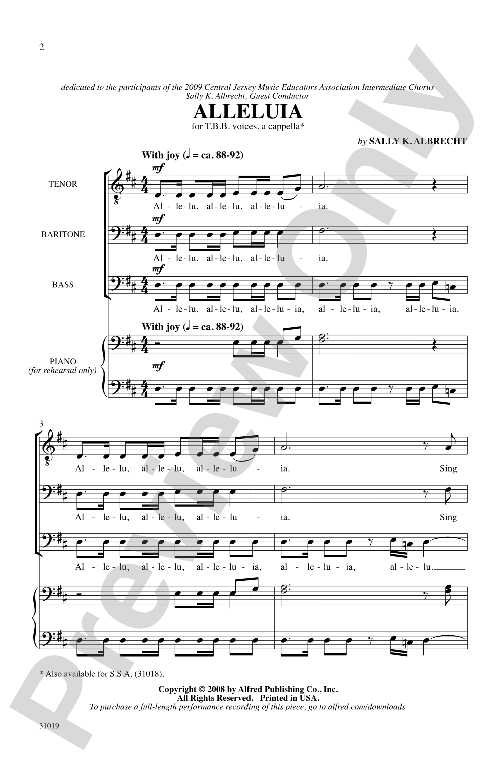 Alleluia: TBB, <i>a cappella</i> Choral Octavo