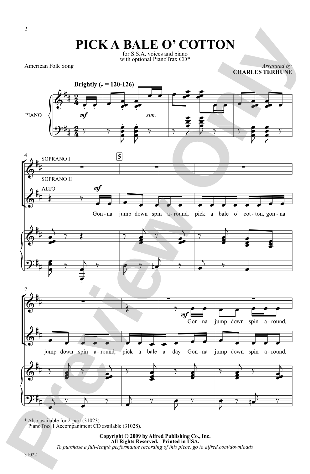 Pick a Bale o' Cotton: SSA Choral Octavo