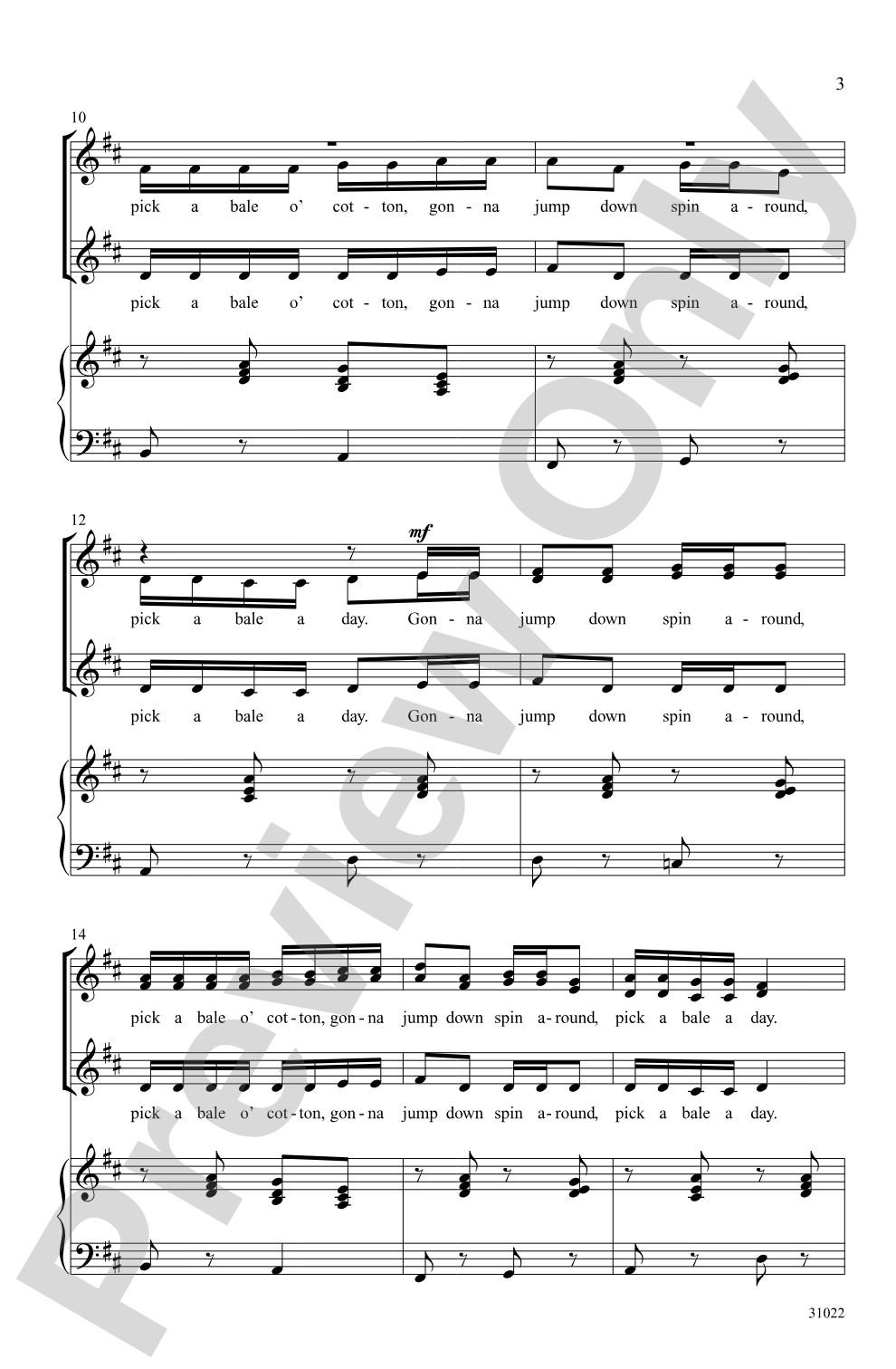 Pick a Bale o' Cotton: SSA Choral Octavo