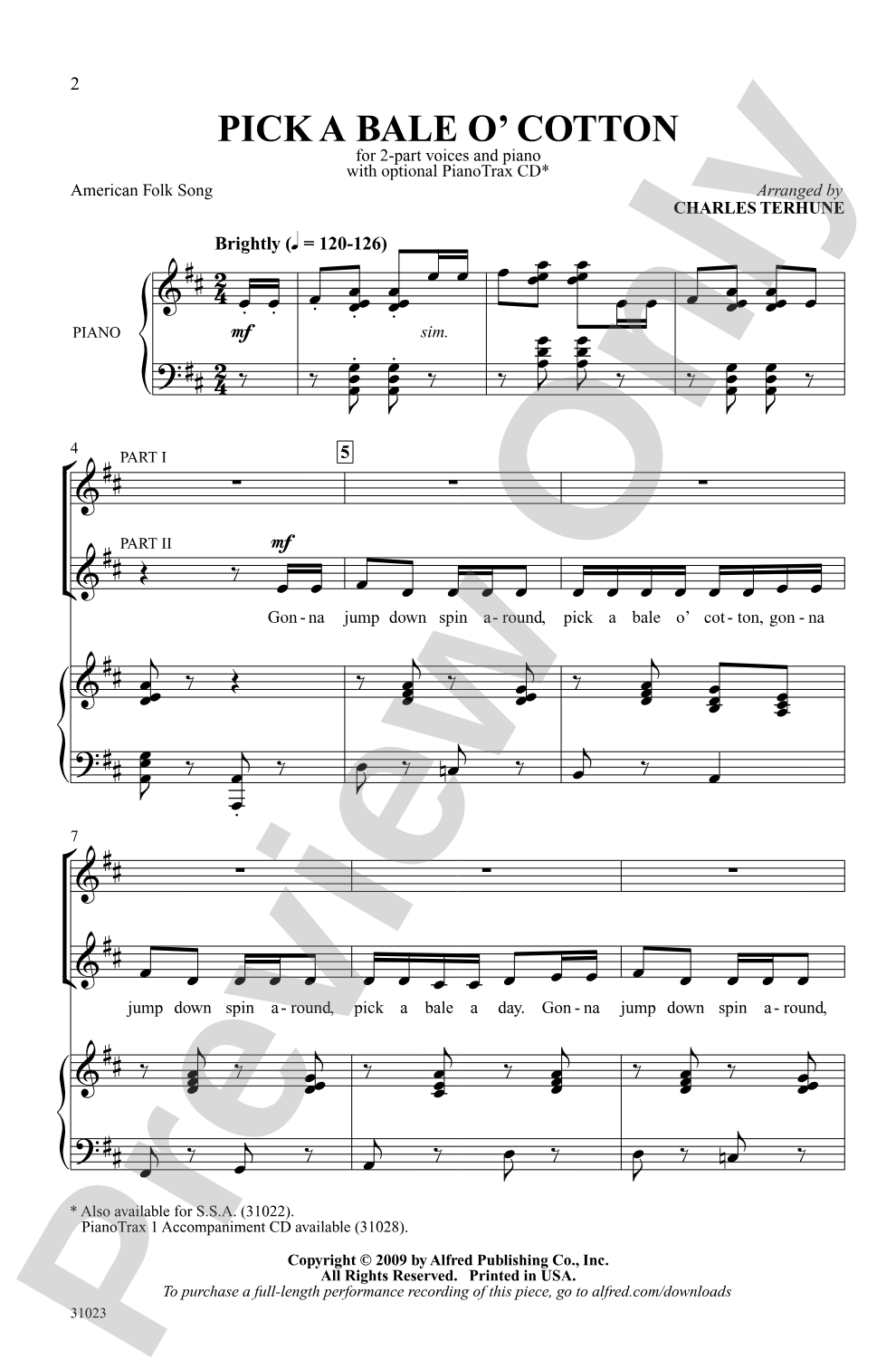 Pick a Bale o' Cotton: 2-Part Choral Octavo