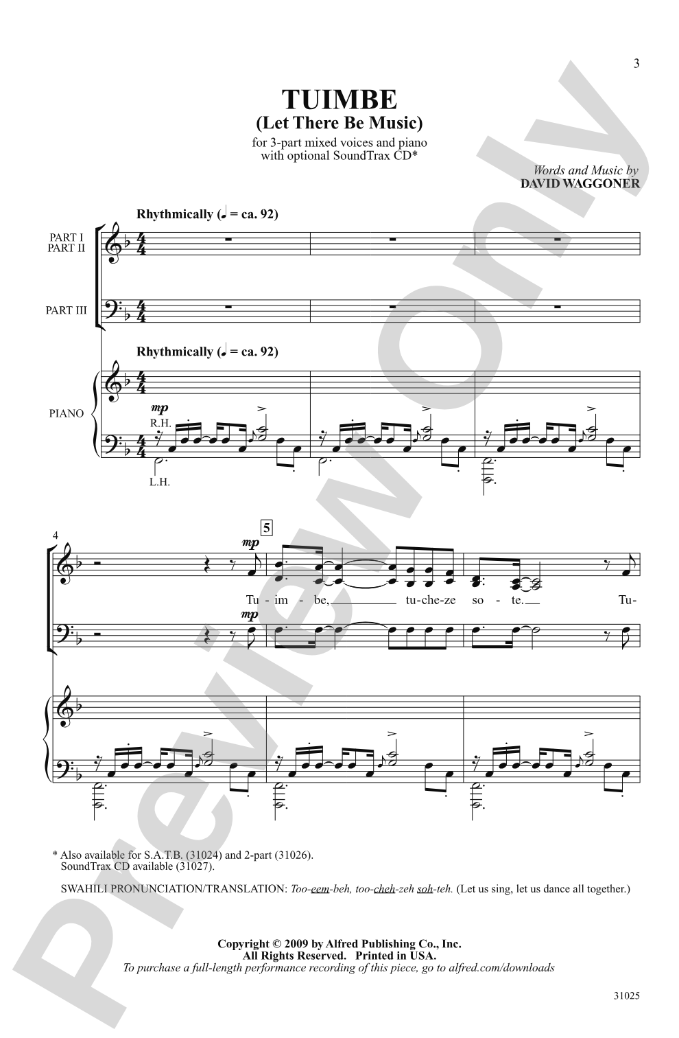 Tuimbe (Let There Be Music): 3-Part Choral Octavo