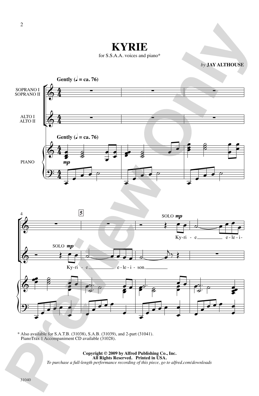 Kyrie: SSAA Choral Octavo