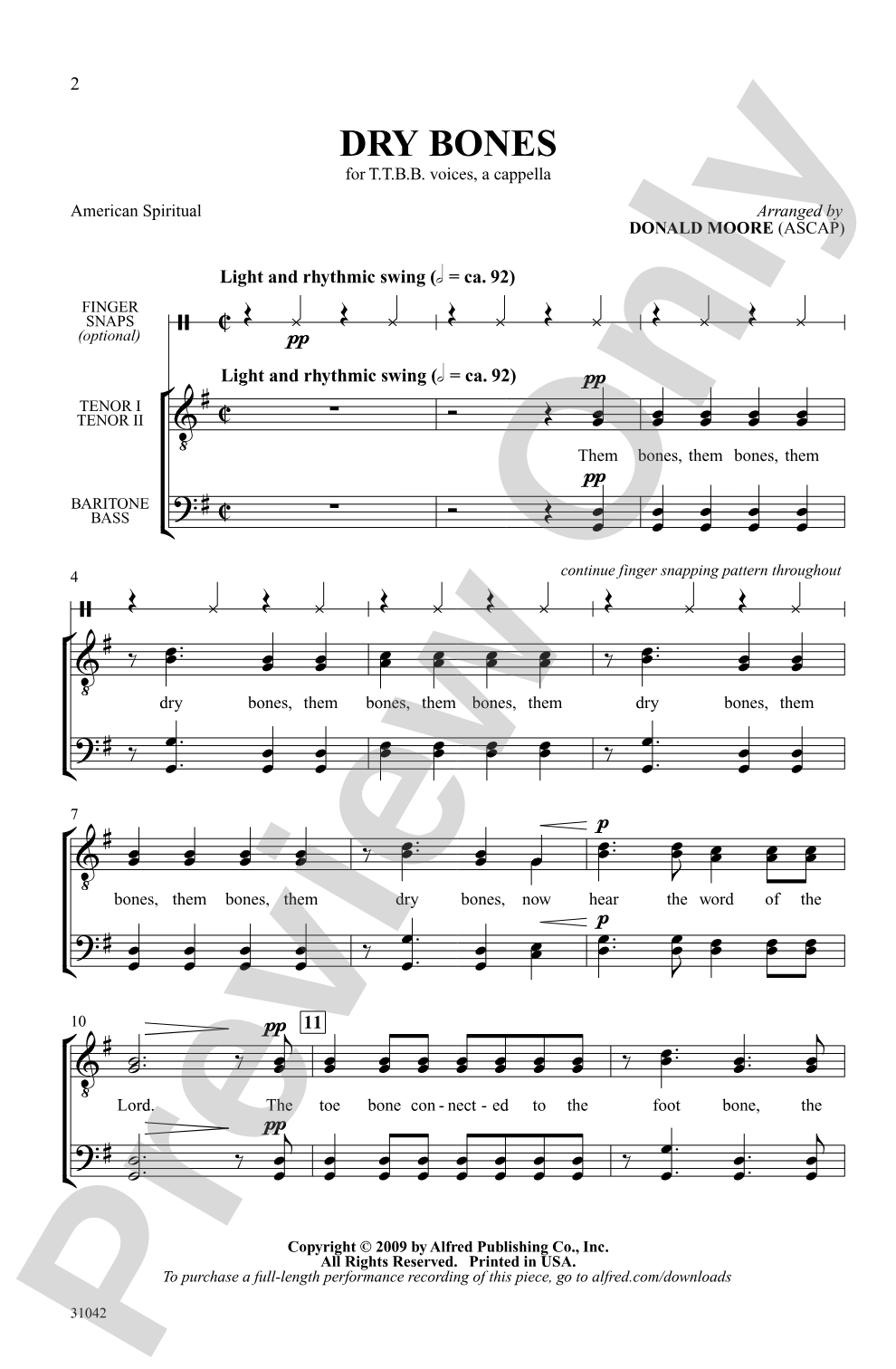 Dry Bones: TTBB, <i>a cappella</i> Choral Octavo