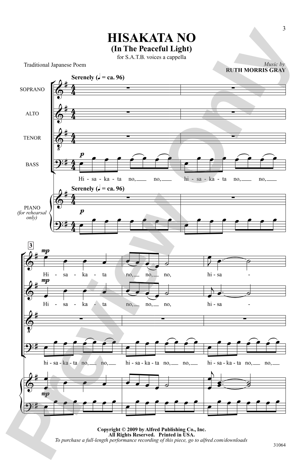 Hisakata No: SATB <i>a cappella</i> Choral Octavo