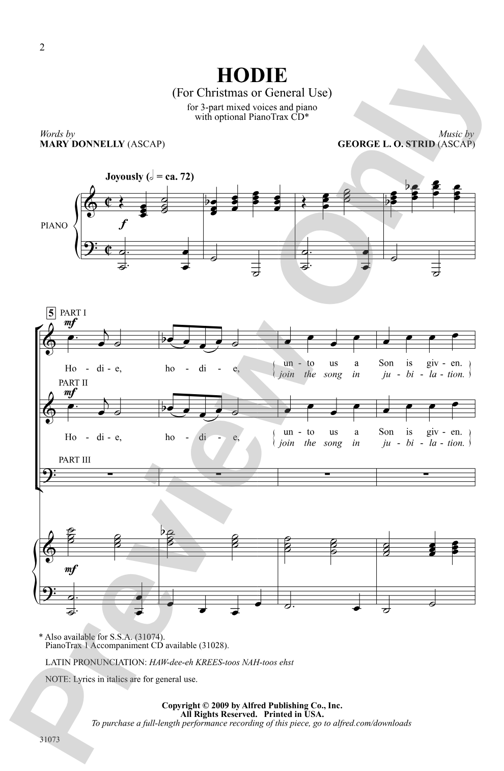 Hodie: 3-Part Mixed Choral Octavo