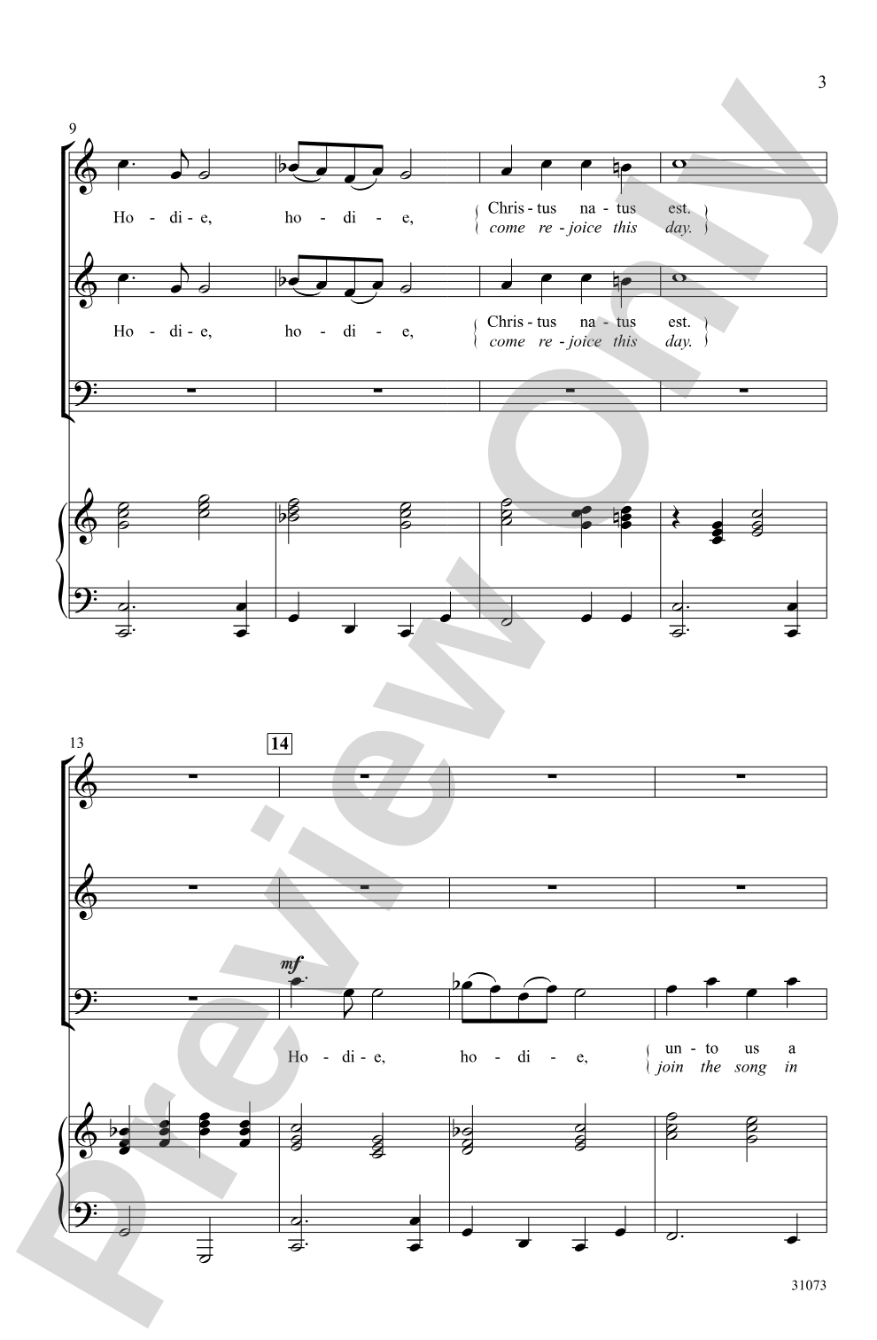 Hodie: 3-Part Mixed Choral Octavo