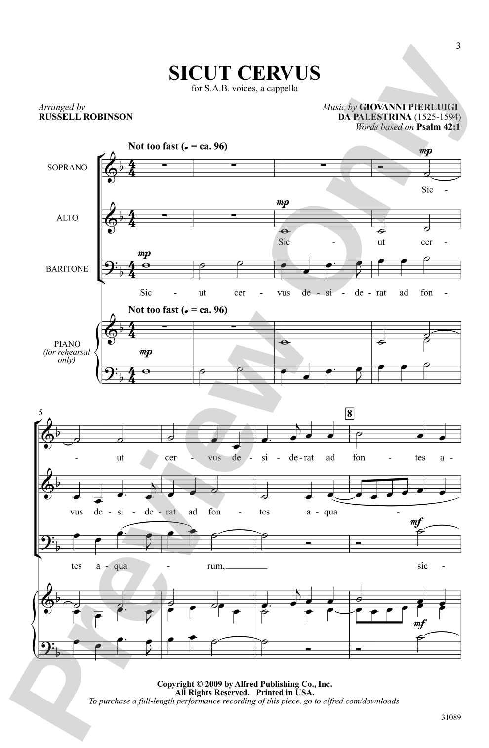 Sicut Cervus: SAB Choral Octavo