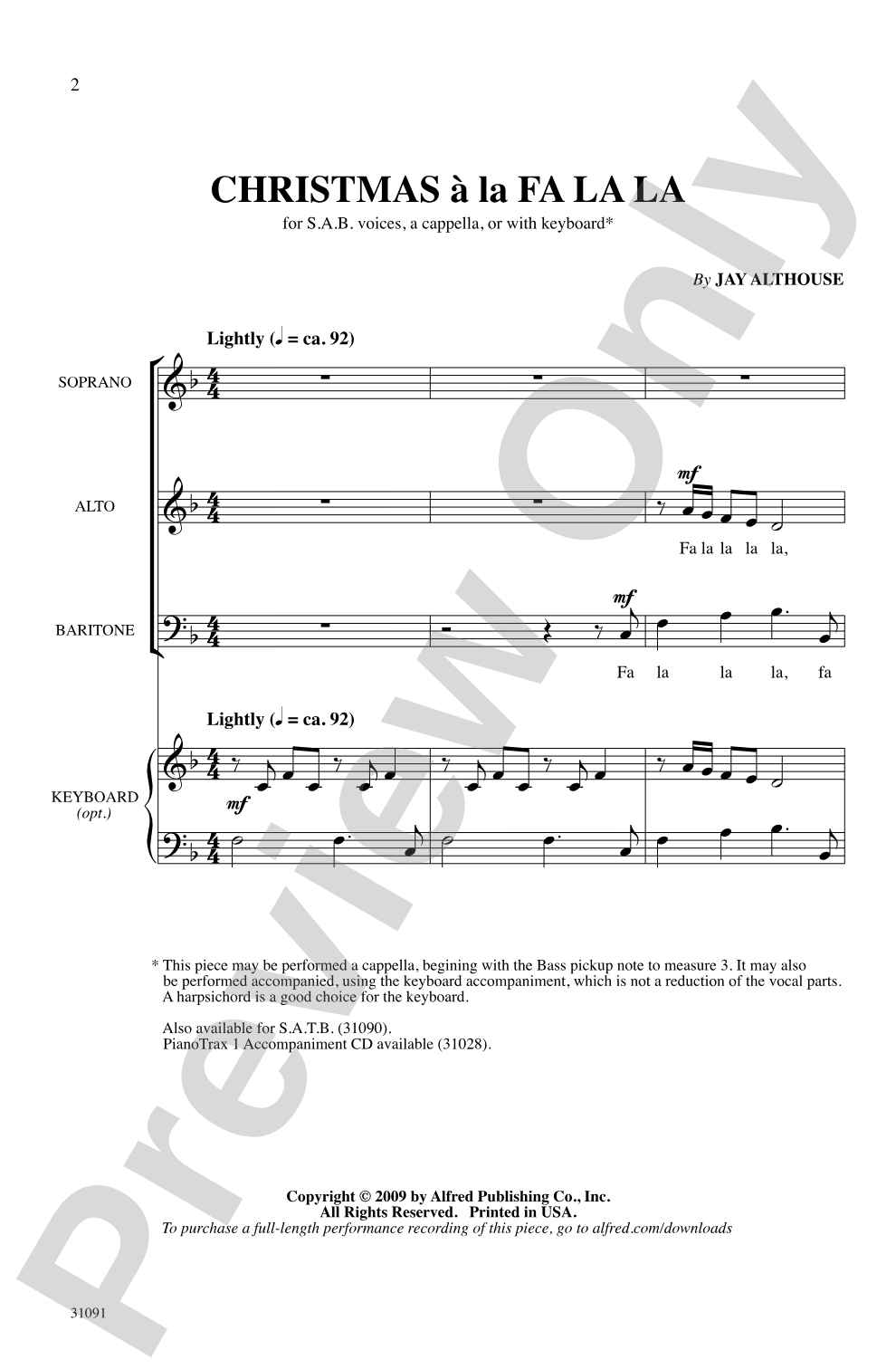 Christmas a la Fa La La: SAB, <i>a cappella</i> Choral Octavo