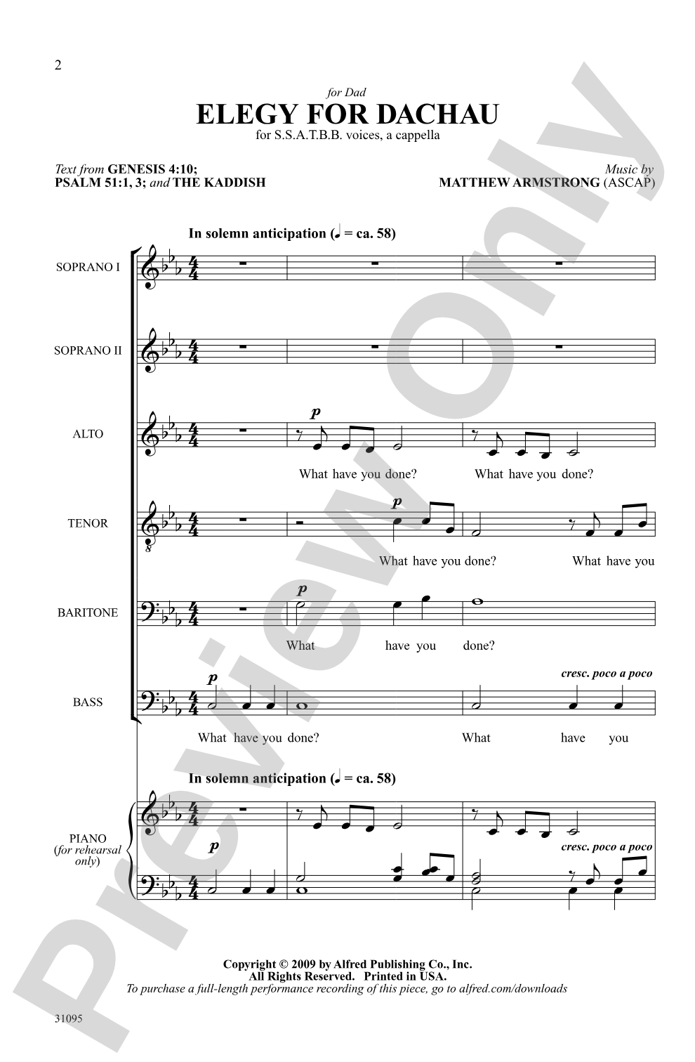 Elegy for Dachau: SSATBB <i>a cappella</i> Choral Octavo