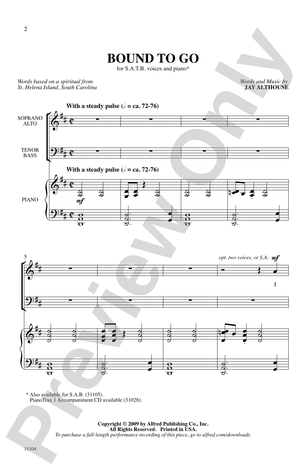 Bound to Go: SATB Choral Octavo