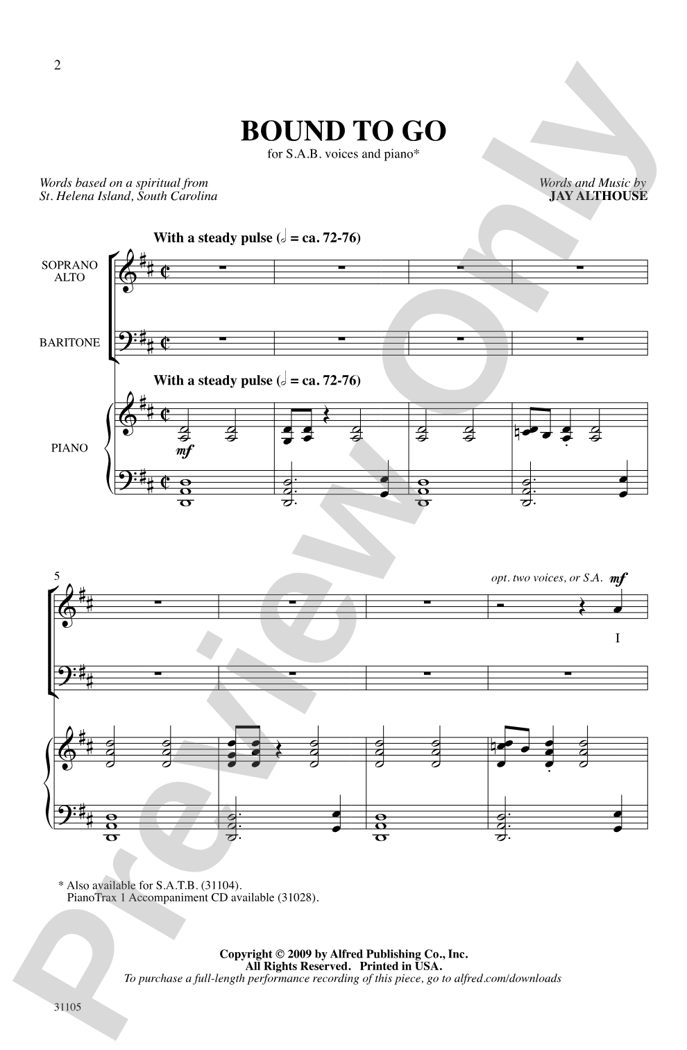 Bound to Go: SAB Choral Octavo
