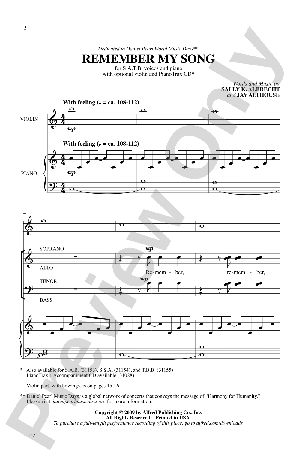 Remember My Song: SATB Choral Octavo
