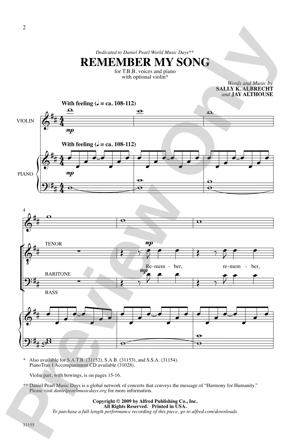 Remember My Song: TBB Choral Octavo