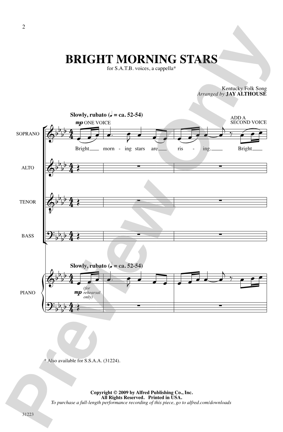 Bright Morning Stars: SATB <i>a cappella</i> Choral Octavo