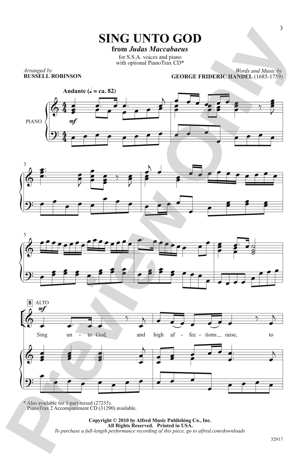 Sing Unto God (from <I>Judas Maccabaeus</I>): SSA Choral Octavo