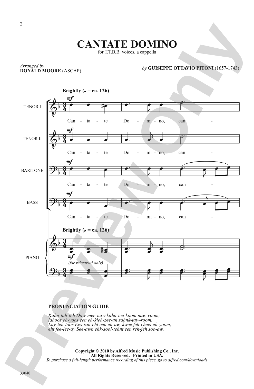 Cantate Domino: TTBB, <i>a cappella</i> Choral Octavo