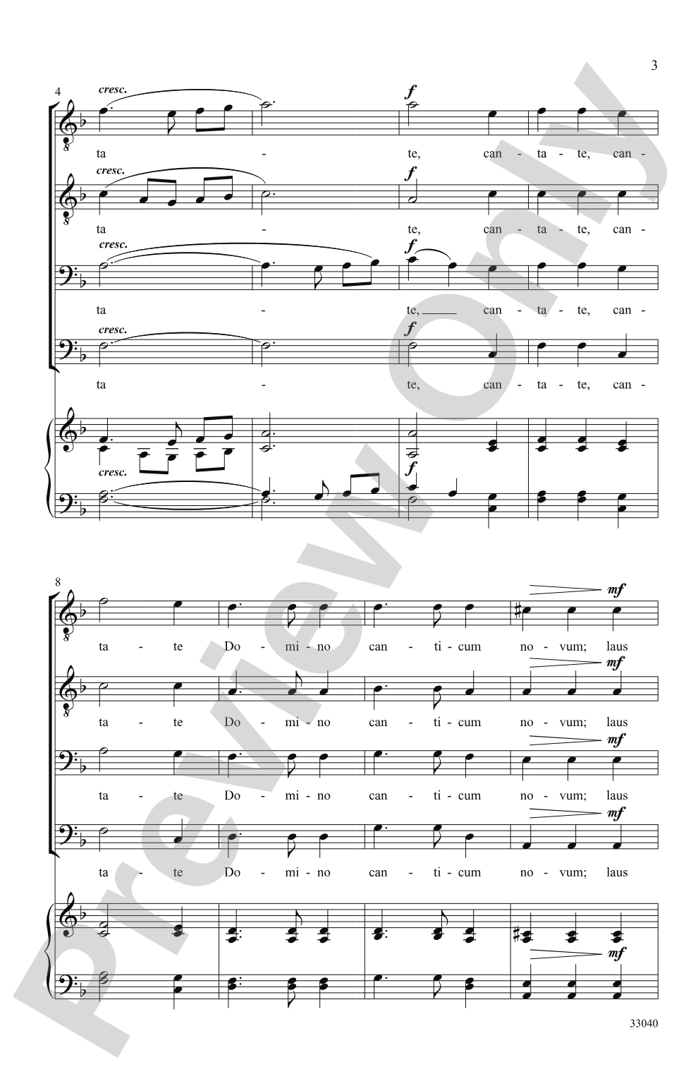 Cantate Domino: TTBB, <i>a cappella</i> Choral Octavo